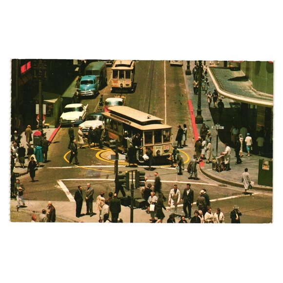 Powell And Market Streets San Francisco Cable Car Turntable Vintage Postcard - Picture 1 of 2